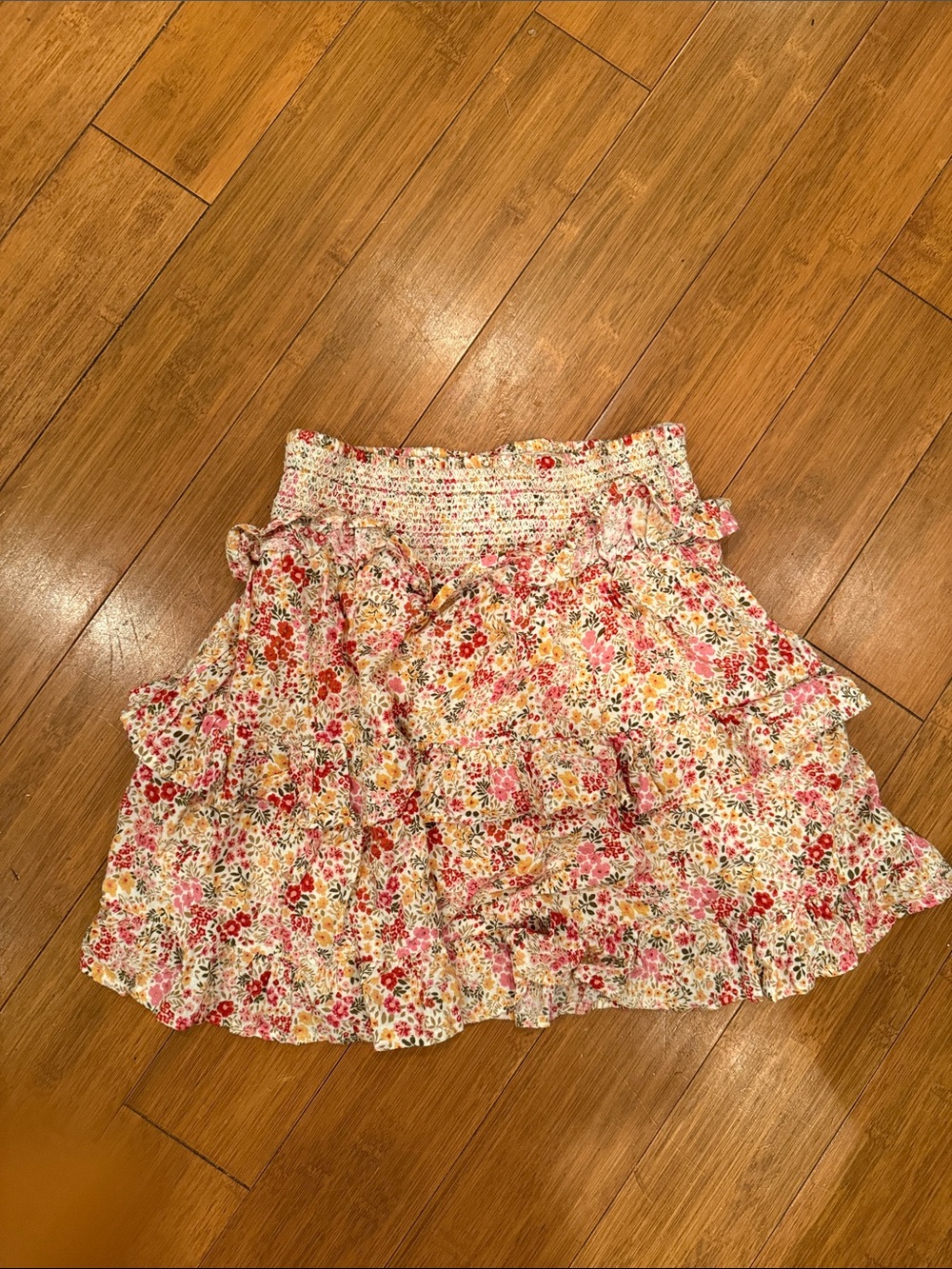 ILLA ILLA Floral Ruffle Mini Skirt - Pink, Red & Yellow